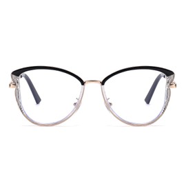 LJCZKA Katzenauge Blaulichtfilter Brille Damen Brille Ohne Stärke Cateye Metall Rahmen Anti-Müdigkeit Computerbrille für Gaming, Handy und TV