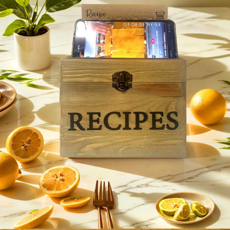Gkesgm Recipe Box with 70 Recipe Cards and Dividers,Rustic Wood
