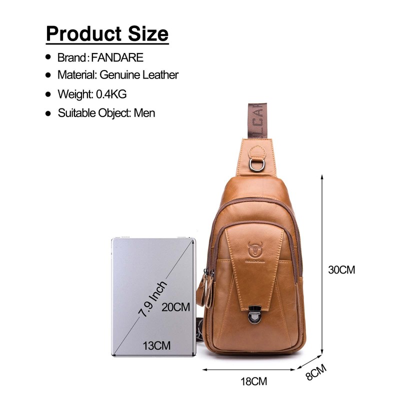 FANDARE Retro Chest Bag Leather Shoulder Bag Men's Sling Bag