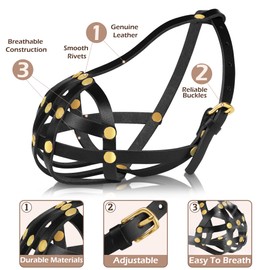 OOPSDOGGY French Bulldog Dog Muzzle for Short Snout Dog - Leather Breathable Secure Basket Muzzle for Frenchie Prevents Biting No Chewing Adjustable (Black, Size 2 - French Bulldog)