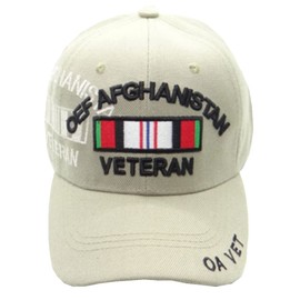 OEF/Afghanistan Veteran (Ribbon Shadow) (OA Vet on Bill) Baseball Cap (Beige)
