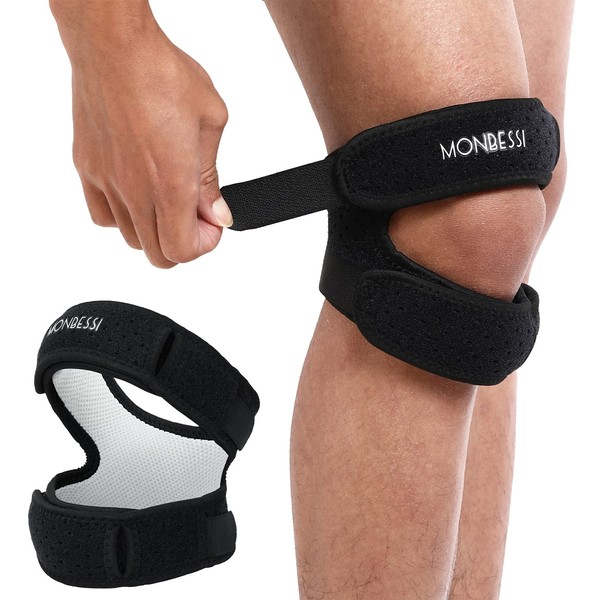 Monbessi Patellar Tendon Support Strap, Patella Stabilizer Knee Strap Support Brace for Knee Pain Relief, Running, Tennis, Jumping, Arthritis, Tendonitis, Injury Recovery, Joint and Muscles Protection (Black, Pack of 1)