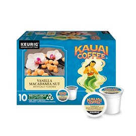 Kauai Coffee Cápsulas K-Cup Para Cafeteras Keurig – Café Arábica, 10 % Hawaiano – Tueste Medio, Vainilla Con Nueces De Macadamia Tostadas – Vainilla Y Nueces De Macadamia, 1 Paquete De 10 Cápsulas