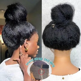 Invisible Strap 360 Full Hd Lace Glueless Wig Kinky Straight Human Hair Wig 33 Inch 13x6 HD Lace Frontal Wig Drawstring 360 Frontal Wig 180% Density Pre Plucked:_13x6 Lace Wig_16 Inch