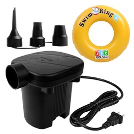 Newpol Inflatable Bed Pump(AC:110-120V Power Plug), Electric Air Pump with Free Swimming Ring for Air Mattress Beds, Inflatable Swimming Pools, Swimming Rings