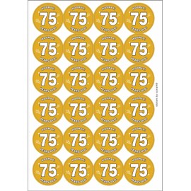 Hooray 75 Seventy Five Seventy Fifth 75th Birthday Circular Matt Paper Stickers A4 Sheet of 24 (Each Sticker is 45mm Diameter)