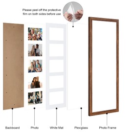 KSROECUD 8x24 Collage frame with 5 Openings 4X6 Pictures, Multiple Picture Frame with Mat, Wall or Tabletop Decor, Carbonized Brown Wood Grain,2 Pack