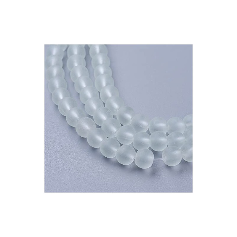 Frosted Glass Beads White Balls 10 mm Matt Strange Iced