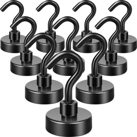 Neosmuk Black Magnetic Hooks, 20 kg High Performance Earth Magnets with Hooks for Refrigerator, Extra Strong Cruise Hooks for Hanging (Black, Pack of 10)