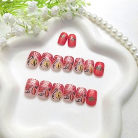 Thanksgiving Press on Nails Short Square Fake Nails with Orange French Maple Leaves Pumpkin Designs Glitter Glue on Nails Press ons Pink Stick on Nails for Women 24Pcs