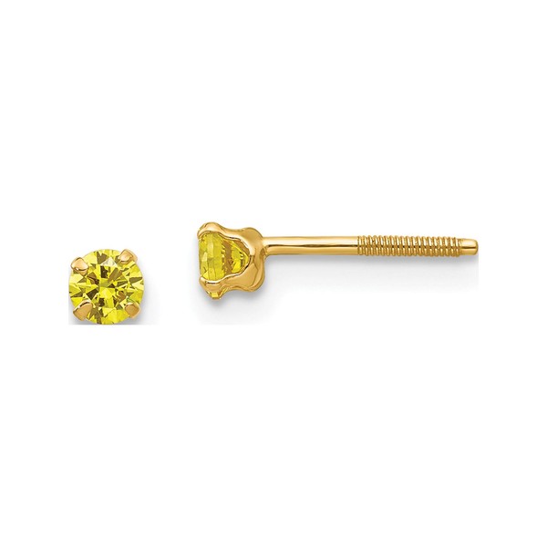14K Yellow Gold Madi K 3Mm Synthetic Citrine Earrings (Length=3)