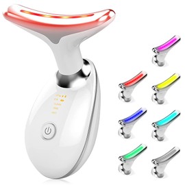 Electric Face Massager Anti-Wrinkle Neck Face Tightening Device Face Against Wrinkles Beauty Meter, EMS Face Care Device Anti-Wrinkle Device for Women (7 Coloured LED Modes, White)