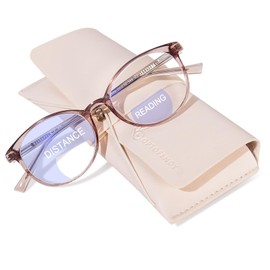 OPTOFENDY Bifocal Reading Glasses for Women, TR90 Round Clear Top Blue Light Computer Readers with Spring Hinge, Light Brown 2.0