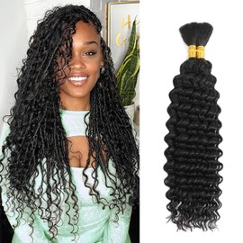 Human Braiding Hair 16 Inch 100g Deep Wave Bulk Human Hair for Braiding No Weft Curly Human Hair Extensions for Boho Braids Wet and Wavy Human Hair Braiding Hair 2 Bundle/pack Natural Black