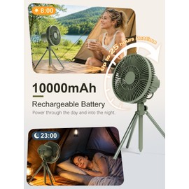 Camping Fan, 10000mAh Rechargeable Tent Fan with Remote Control