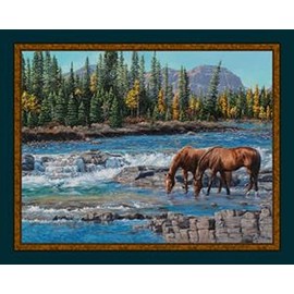 On The Rocks Horses Panel Cotton Fabric