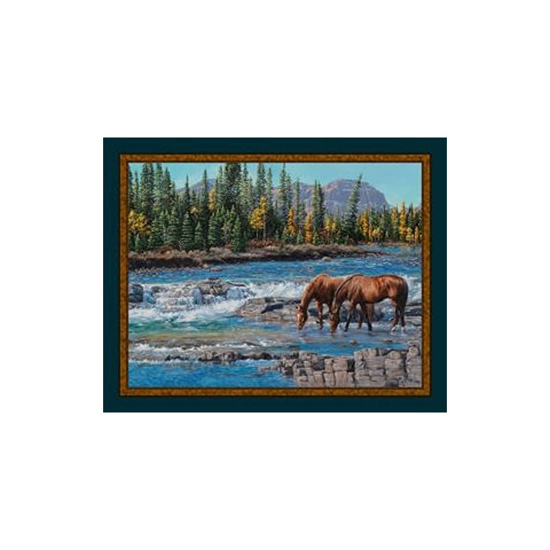 On The Rocks Horses Panel Cotton Fabric