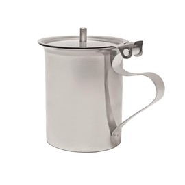 Stainless Steel Creamer Dispenser with Handle, 10 oz, Flat Lid Stackable, Mirror Finish (1, Non Stackable Server)