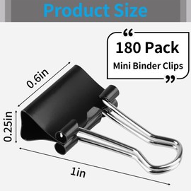 180 Pack Small Binder Clips, Mini Binder Clips, 15mm 5/8 Inch Clips Office Supplies, Paper Clamps, Binder Paper Clips for Office Supplies Home School Food DIY