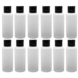 12-2-ounce Travel Bottles with Flip Caps (Black Cap)