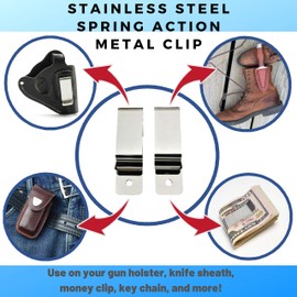 EZ-Xtend Heavy Duty Knife Sheath Clip and DIY Gun Holster Belt Clip - Gun Accessories - Replacement Belt Clip - No Rust Stainless Steel Metal - Sheath Belt Clip, Spring Clips, Pocket Clip