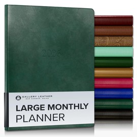 Gallery Leather Large Monthly Planner 2026, Elegantly Bound Calendar Planner and Notebook with Stylish Gold-Gilded Page Edges, 18 Months - Acadia Green - 9.75x7.5"