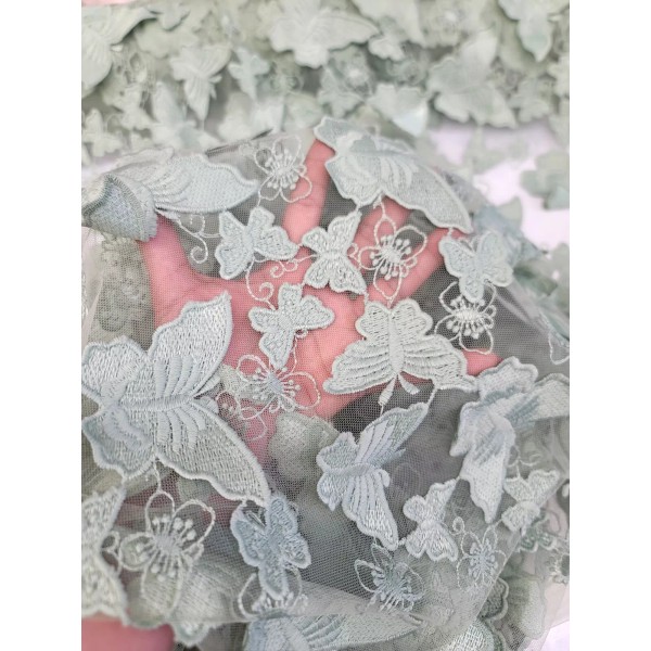 Divastyletextiles 3D Butterfly Design Lace Sage Embroidered 3D Butterfly Lace