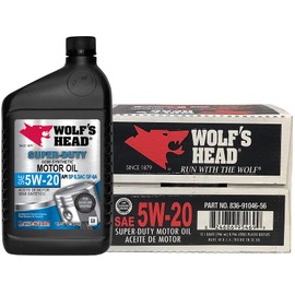Wolf's Head Super Duty 5W-20 Semi Synthetic Motor Oil (836-91046-56) 1 Quart Bottle, Pack of 12 | Made in USA