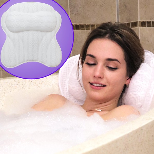 Luxury [Bath Pillows for Tub] Neck & Back Support - Extra Soft Mesh Bathtub Pillow Headrest | Bathtub Cushion for Head & Neck, Bath Pillow, Jacuzzi & Bath Accessories for Women, Gifts for Wife, 17x17