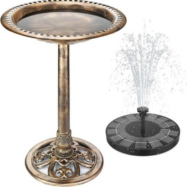 AISITIN Bird Bath Outdoor Polyresin Birdbath with 2.5W Solar Fountain Combo Set for Gardens & Patios Multi Watering Patterns Elegant Design Sturdy Construction Back to School Promotional Offer:_Sun-kissed Bronze