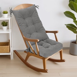 Rocking Chair Cushions Indoor, Thicken Adirondack Chair Cushions 2 Piece Sets, High Back Rocker Chair Cushion with Tie, Non-Slip Memory Foam Rocking Chair Seat Cushion, 38x34x4 in Stone Grey