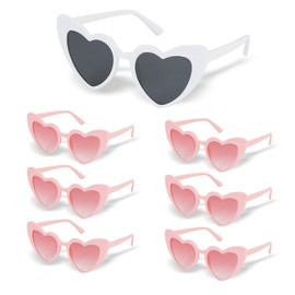 7 Pieces Bride to Be Heart Sunglasses, Vintage Wedding Team Bride Bachelorette Bachelorette Party Women UV400 Sunglasses, Bridal Shower Supplies Wedding Favour Bridesmaid Gifts Wedding Décor, White +