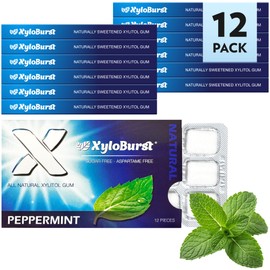 XyloBurst Gum | Xylitol Chewing Gum | Sugar Free, Gluten Free, Keto Friendly | Aspartame Free Gum For Oral Health | Peppermint | 12 Pieces, Pack of 12