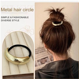Aikeis 4 Pieces Metal Hair Scrunchies Hair Ties Fashion Hair Ties Elastic Hair Ties Gold Hair Ties for Women Geometric Style Ponytail Hair Ties