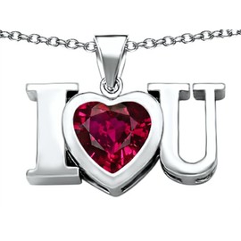 Star K 8mm Heart Shape Created Ruby I Love You Heart Pendant Necklace Sterling Silver