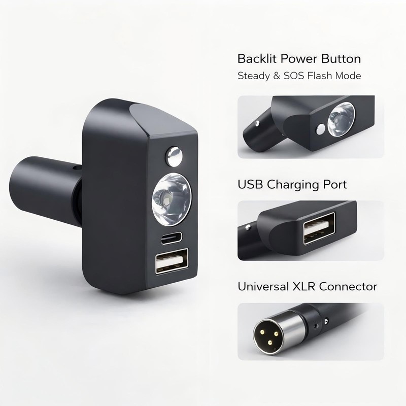 Electric Wheelchair USB Charger with Bright LED Light, 3-Pin XLR