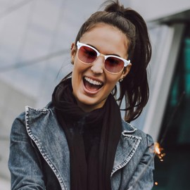 Joopin Semi-Rimless Polarised Sunglasses for Men, UV400 Protection Classic Horn Rimmed Half Frame Womens Sunglasses (White Brown)