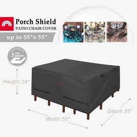 Porch Shield Patio Table Cover - Waterproof Outdoor Dining Table and Chairs Furniture Set Cover Square - 55 x 55 inch, Black
