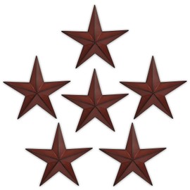 COOZZYHUOR 6" 6Pcs Red Black Barn Star Texas Stars Art-Metal Stars for Outside Rustic Vintage Western Wall Decor -Country Home Farmhouse Wall Decor