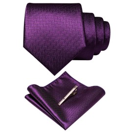 RBOCOTT Purple Tie Woven Classic Formal Mens Necktie and Pocket Square with Tie Clip Set(367)