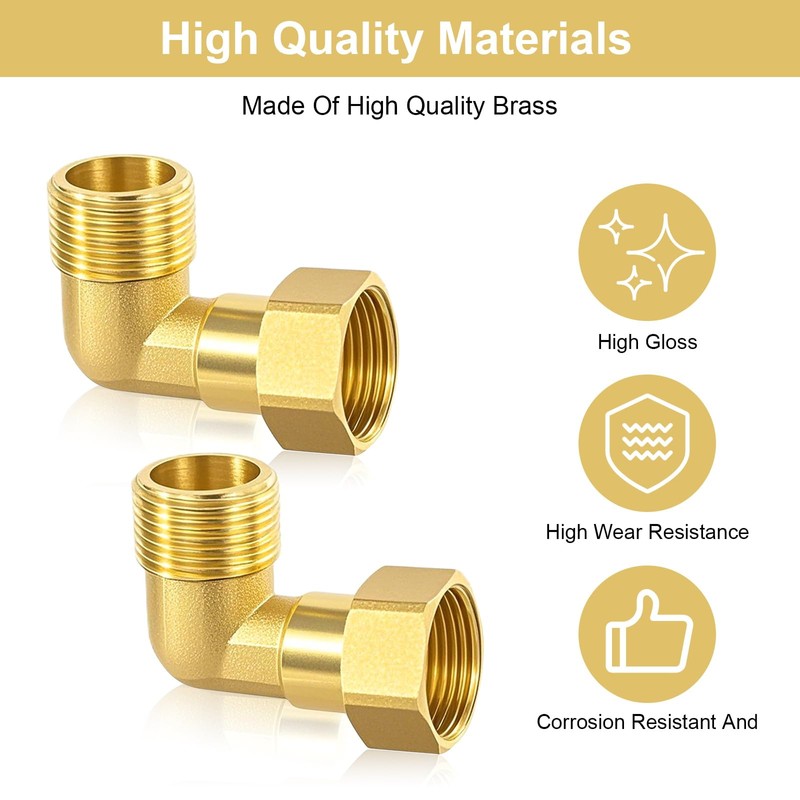 Brass movable screw connection, 2 pieces angle 90° 3/4 inch