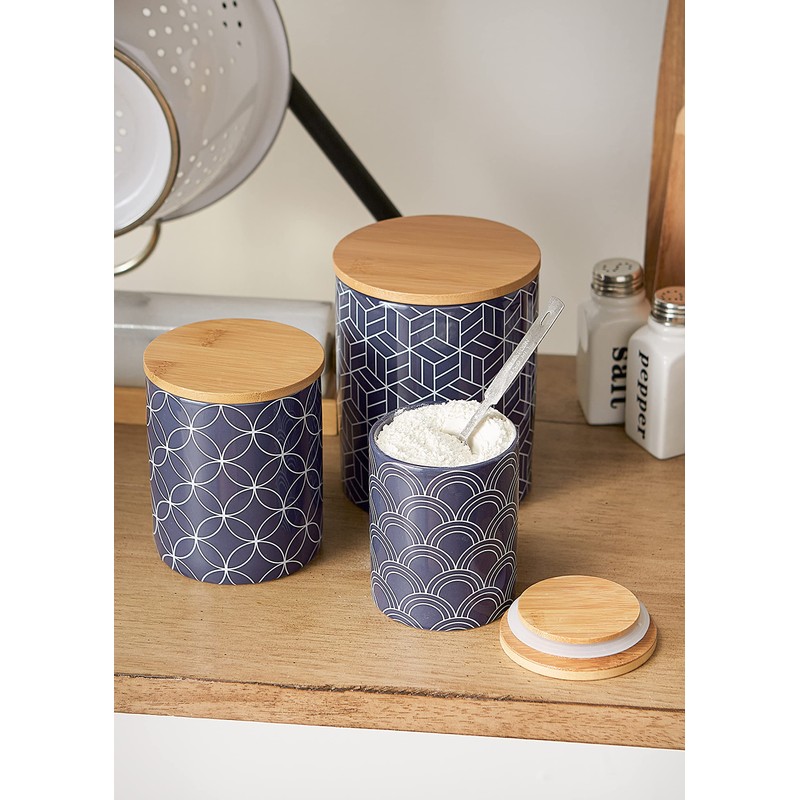 DII Kitchen Ceramics Collection, Canister Set, Mixed Print, Nautical Blue,