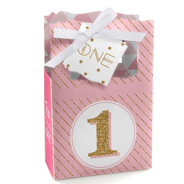 Big Dot of Happiness 1st Birthday Girl - Fun to be One - First Birthday Party Favor Boxes - Set of 12