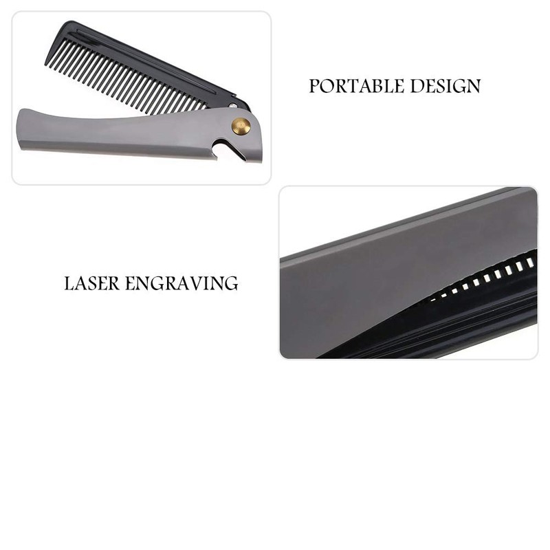 Folding Beard Comb - Stainless Steel Antistatic Portable Beard Comb
