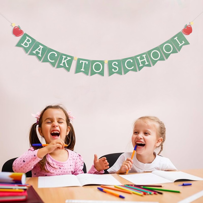 Back to School Banner, 80in Matte Vintage Green Classroom Welcome