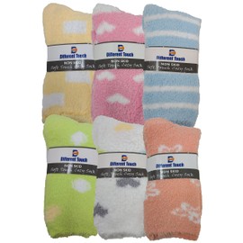Different Touch 6 Pairs Non-slip Hospital Socks Cozy Fuzzy Slipper Grip Socks (Assorted)