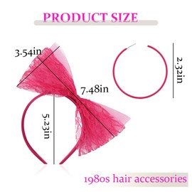 80s Accessories for Women Neon Pink Lace Bow Headband and 80s Earrings for Women Retro 80s Outfits for Women Vintage Large Bow Hair Band and 80 s Hoop Earrings for Women 1980s Costume Jewerly