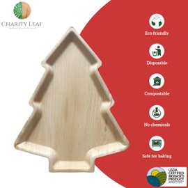 Charity Leaf Disposable Palm Leaf 17"x12" Christmas Plates (25 pieces) Bamboo Like Serving Platters, Disposable Boards, Eco-Friendly Dinnerware For Christmas, Weddings, Catering, Events