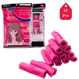 12 Pieces Winding Curler, Hand Winding Curler, Bangs, Curler, Hair Curler, Soft Magic Curler, Harmless to Hair, Sponge Curler, Bangs Curler, DIY Hairstyle, Easy to Use (Pink, 12P)