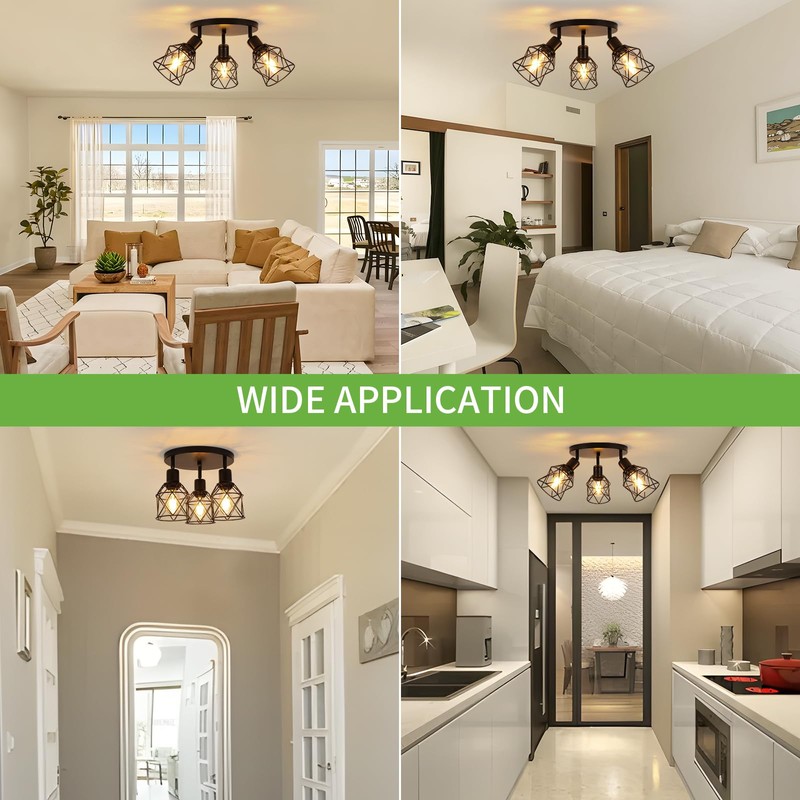 WILON Kitchen Light Fixtures Ceiling Mount, Black Ceiling Light Fixtures